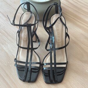 Vicenza Strappy Patent Leather Heels – Black